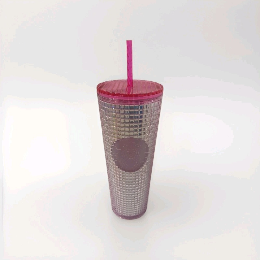 Starbucks‎ 2020 Iridescent Pink Grid Disco Cold Cup Tumbler Venti 24oz.